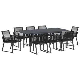 Berkfield Home 9 Piece Garden Dining Set Black Poly Rattan