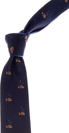Canali Navy Fish/Stripes Reversible Silk Tie