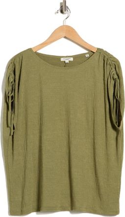 Max Studio Ruched Shoulder Crinkle Knit Top in Sage at Nordstrom Rack, Size 2X