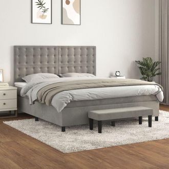 vidaXL Cama Box Spring Con Colch&oacute;n Terciopelo Gris Claro 160x200 Cm Vidaxl