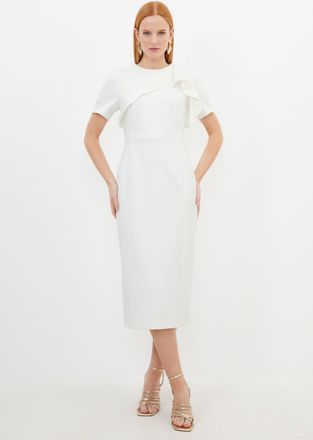 Karen Millen Petite Tailored Structured Crepe Ruffle Pencil Midi Dress