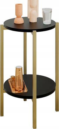 OEM Mesita Auxiliar Redonda Moderna Con Estante, 35x35x62 Cm, Metal Dorado
