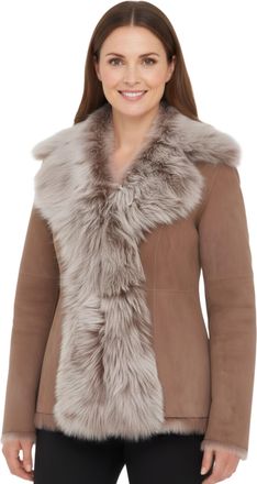 Infinity Leather Womens Taupe Sheepskin Toscana Merino Shearling Suede Leather Jacket-Siena