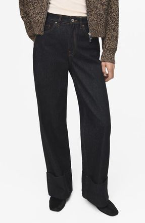 Mango Rolled Hem Straight Leg Jeans in Open Blue at Nordstrom, Size 14