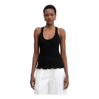 Pinko Pinko, Tops, Dames, Zwart, S, Katoen, Ribbed Vest Top met Logo