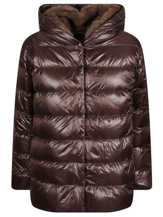 Herno Quilted Padded Down Jacket with Plush Hood and Cropped Silhouette