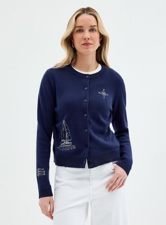 Contemporaine Womens Delicate embroidery 100% cotton Cardigan Sweater