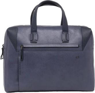 Piquadro Blauwe leren laptoptas met twee handvatten - Heren - Laptoptassen - Blauw - ONE Size - Leer - Tassen