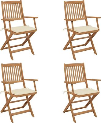 vidaXL Vidaxl - Sillas De Jard&iacute;n Plegables 4 Uds Y Cojines Madera Maciza Acacia
