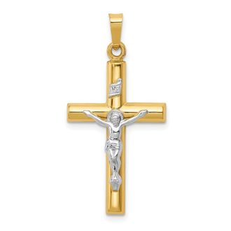 Diamond2Deal 14k Two-tone Gold INRI Hollow Crucifix Pendant