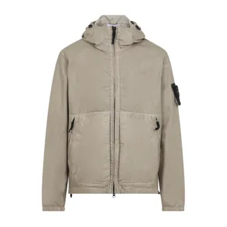 Stone Island Light Jackets, male, Beige, Size: XL Hooded Full Zip Drawcord Jacket