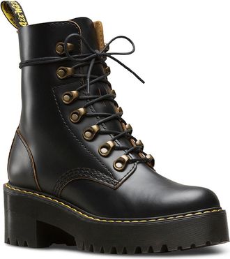 Dr. Martens Leona 7-Eyelet Leather Womens Wedge Sole Boots - UK 6 - US 8 Women - EU 39 - Black - Size:UK 6