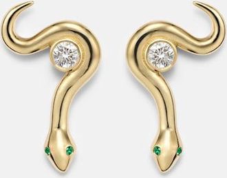Ileana Makri Serpent Nest 18kt gold earrings with diamonds and emeralds