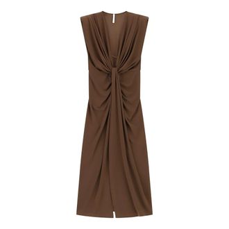 Imperial Draped Knot Midi Dress - female - Imperial - Party Dresses - Brown - M - Dresses