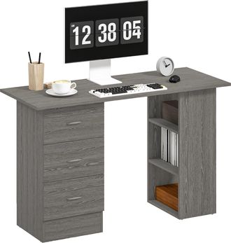 HOMCOM 120cm Computer Desk - Study Table with 3 Shelf & Drawers - Rustic Brown | TJ Hughes