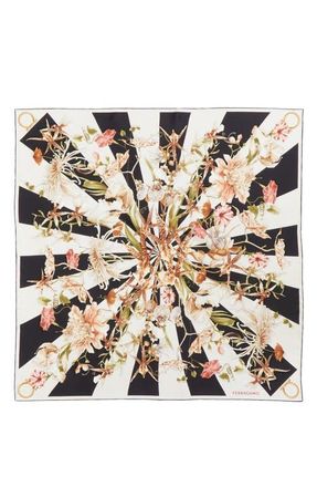 Ferragamo Gaia Floral Silk Square Scarf in Black/ivory at Nordstrom