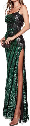 Alyce Paris Sequin Embellished Classic Prom Dress In Black/emerald