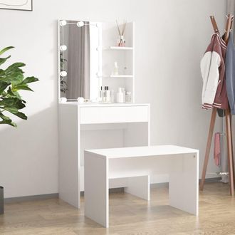 Berkfield Home Dressing Table Set with LED White Engineered Wood