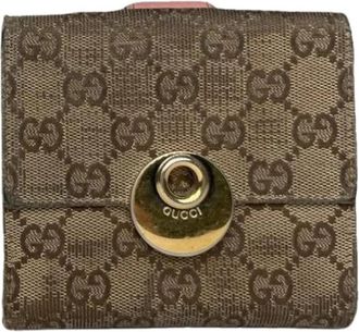 Gucci Pre-owned Vintage Portemonnee - Dames - Vintage Accessoires - Beige - ONE Size - Katoen - Vintage