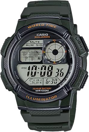Casio Mens Digital Watch with Black and Green Dial - AE-1000W-3AV