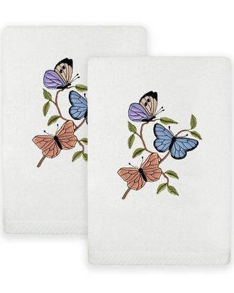 Linum Home Textiles Set Of 2 Spring Butterflies Embroidered Luxury Hand Towels