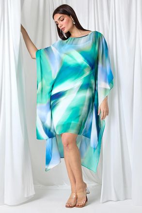 Ariella Abstract Print Chiffon Draped Tunic Dress
