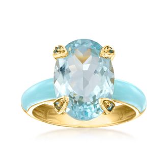 Ross-Simons Sky Blue Topaz Ring With Swiss Blue Topaz and Pastel Blue Enamel in 18kt Gold Over Sterling