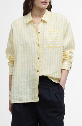 Barbour Annie Stripe Linen Button-Up Shirt in Sunray Yellow Stripe at Nordstrom Rack, Size 10 Us / 14 Uk