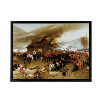 Artery8 Defence Rorkes Drift Zulu War Framed Canvas Wall Art Print in Brown | Size: W24 x H32