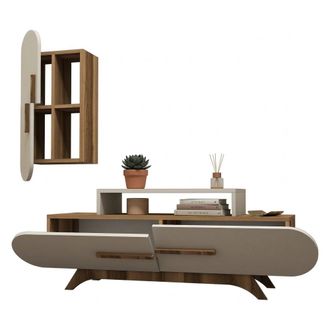 Dmora Pared Modular Genola, Mueble De Sala, 8 Estantes, 7 Compartimientos, Color Nogal