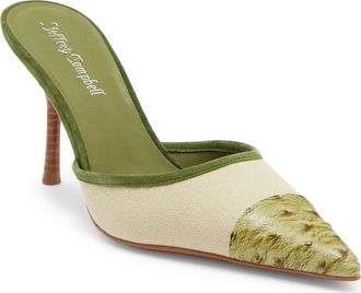 Jeffrey Campbell Parse Pointed Cap Toe Mule in Beige Canvas Green Ostrich at Nordstrom, Size 6.5