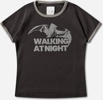 Roa Women s Guniy Ribbed Baby T-Shirt Washed Black