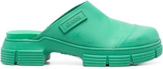 Ganni Groene Slipper Muilezel met Logo Patch - Dames - Klompen - Groen - 36 EU - Schoenen
