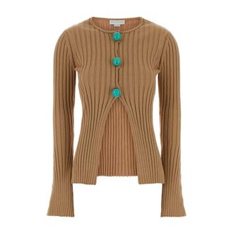 Stella McCartney Stella McCartney, Cardigans, female, Brown, Size: M Ribbed Cotton Cardigan