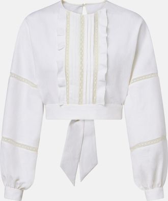 Valentino Lace-trimmed open-back linen blouse