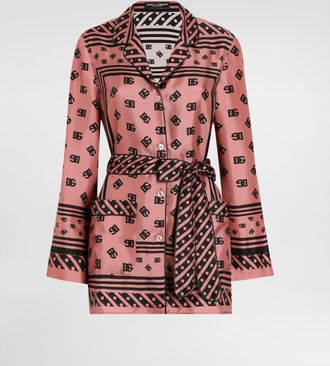 Dolce & Gabbana Silk Twill Pajama Shirt With All-over Dg Logo Scarf Print - Woman Shirts And Tops Pink 36