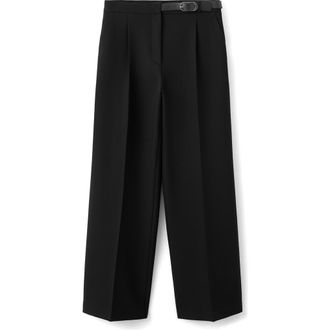 Mango Mid Rise Straight Leg Belt Pants in Black at Nordstrom, Size 10