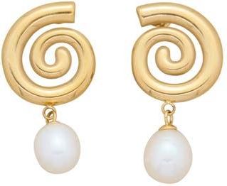 st. Moran Swirl Freshwater Pearl Drop Earrings in Gold at Nordstrom Rack