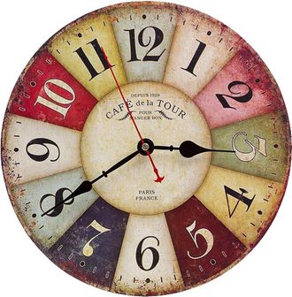 OEM Reloj De Pared Vintage De Madera Colorido, Silencioso, Con Esfera Retro, Dise&ntilde;o Redondo, Estilo R&uacute;stico Toscano, Decoraci&oacute;n Para Sala De Estar, Dormit