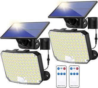 OEM Juego De 2 Focos Solares Con 180 Led, Detector De Movimiento Y Mando A Distancia, Focos De Seguridad Impermeables Ip65