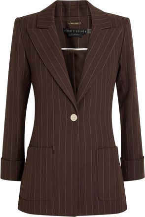 Alice & Olivia Burns Pinstriped Twill Blazer - Dark Brown - 12 (UK16 / XL)