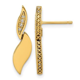 Diamond2Deal 14k Yellow Gold Round Diamond Leaf Drop Dangle Earring