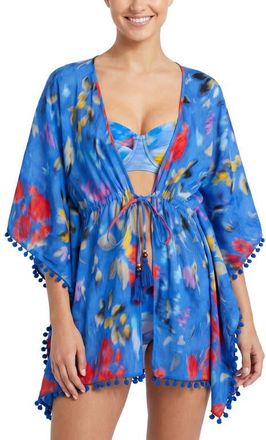 Change of Scenery Audrey Short Drawstring Caftan Cover-Up in Larkspur Bay at Nordstrom