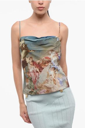 Balmain Patterned Silk Cowl Neck Top size 38