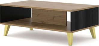 AKL FURNITURE Mesa de centro efecto madera Crema & Negro y Dorado LED
