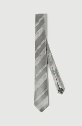 Brunello Cucinelli Striped silk tie in Pearl Grey at Nordstrom