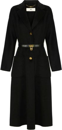 Elisabetta Franchi Jas van dubbele stof met ceintuur - Dames - Mantels - Zwart - Maat: XL Wol