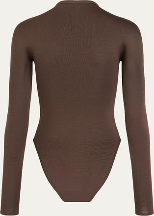 Alaia Semi-Sheer Mock-Neck Bodysuit