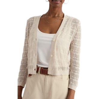 Seasalt Cornwall Sweet Day Pointelle Organic Cotton Cardigan in Knit Melange Chalk at Nordstrom, Size 16 Us