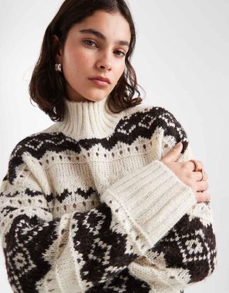 Vero Moda Maglione premium color crema e cioccolato con motivo Fair Isle-Bianco